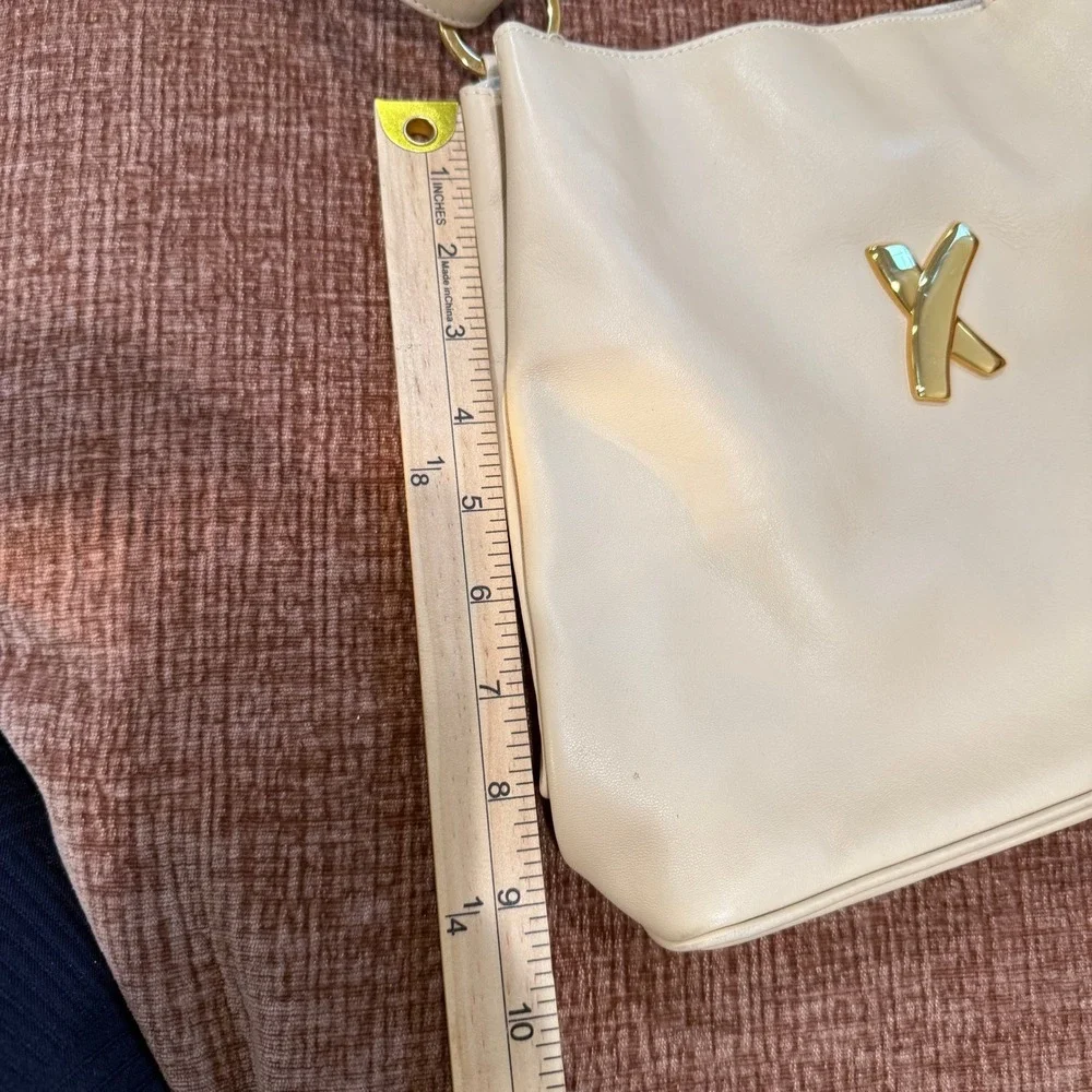 Vintage Paloma Picasso Leather Shoulder Bag Beige Gold‎ Logo Italy Repair